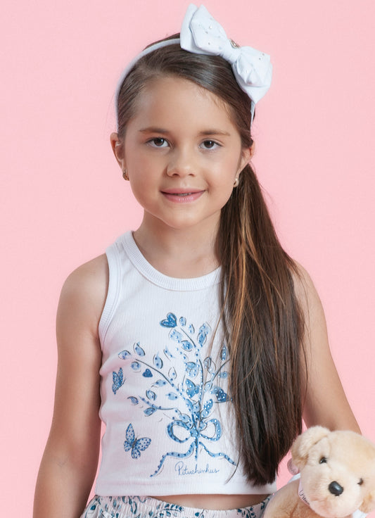 Regata Cropped Ribana Bouquet Fores e Borboletas Cristal