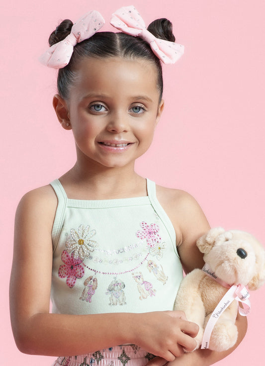 Blusa Alça Ribana Colar Cachorrinhos Cristal
