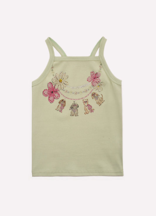 Blusa Alça Ribana Colar Cachorrinhos Cristal