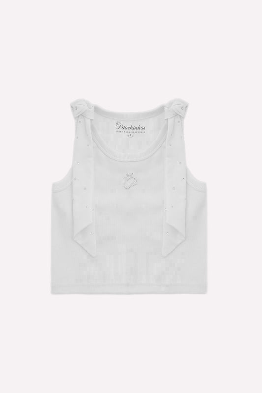 Blusa Cropped Ribana Laços Ombros Cristal