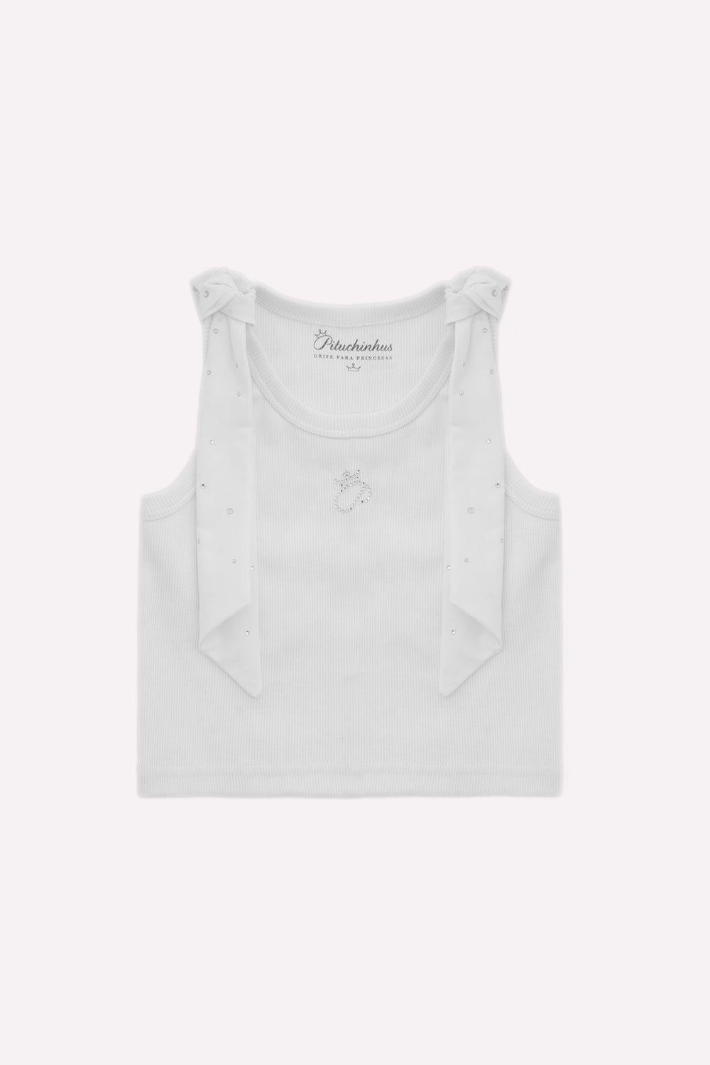 Blusa Cropped Ribana Laços Ombros Cristal