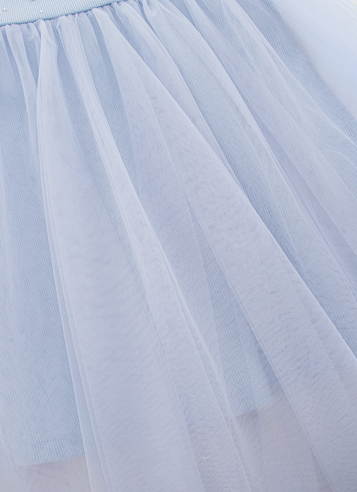 Vestido Alça Ribana Bordados Saia Tule