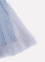 Vestido Alça Ribana Bordados Saia Tule
