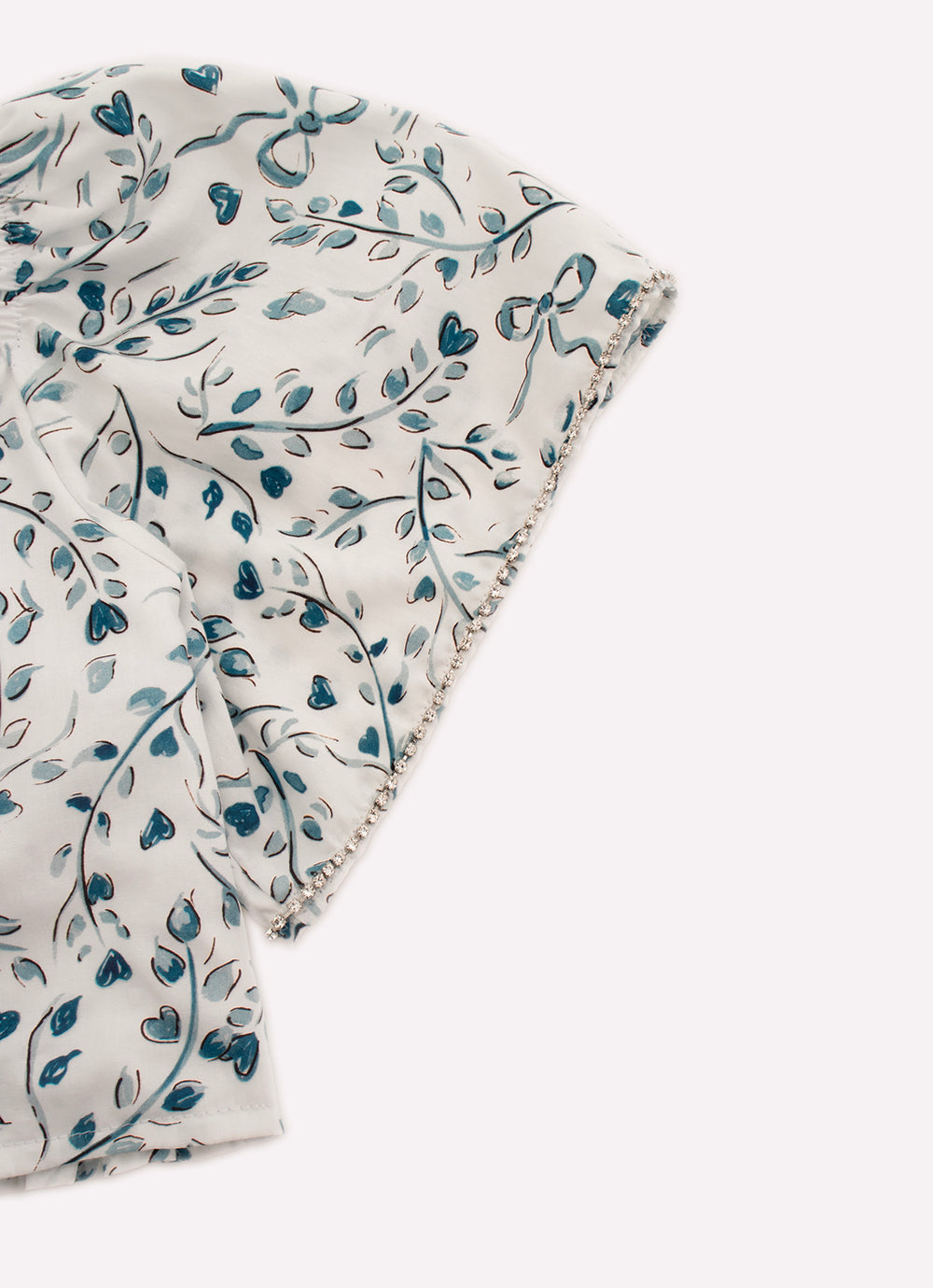 Blusa Cropped Algodão Estampado Folhas Azuis Cristais