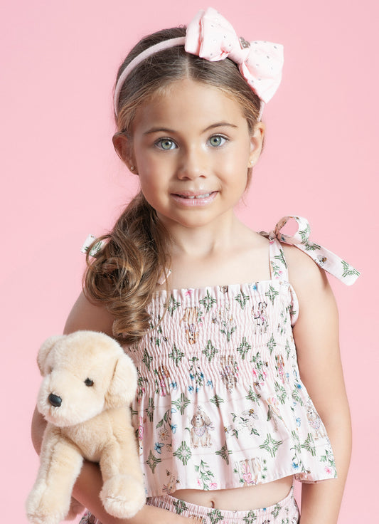 Blusa Cropped Algodão Estampado Cachorrinhos Azulejos