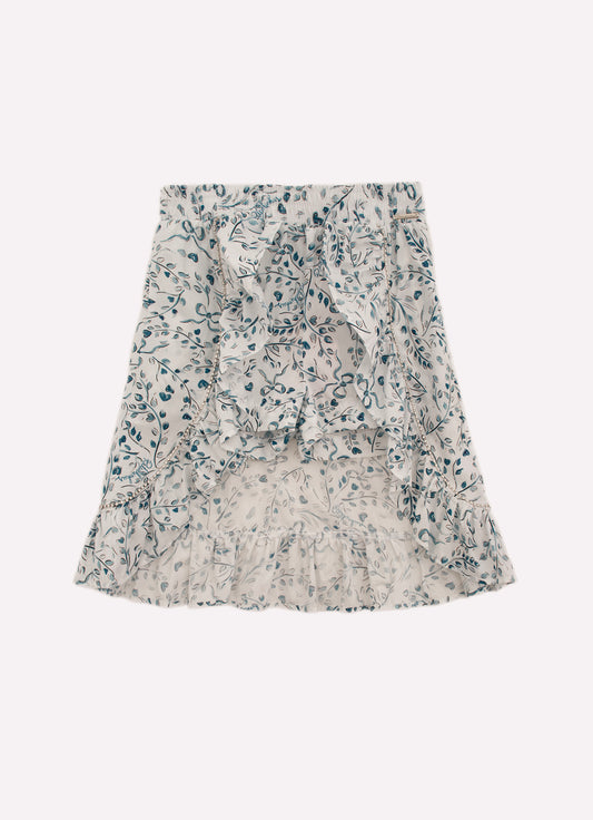 Saia Short Mullet Algodão Flores Azuis Cristal