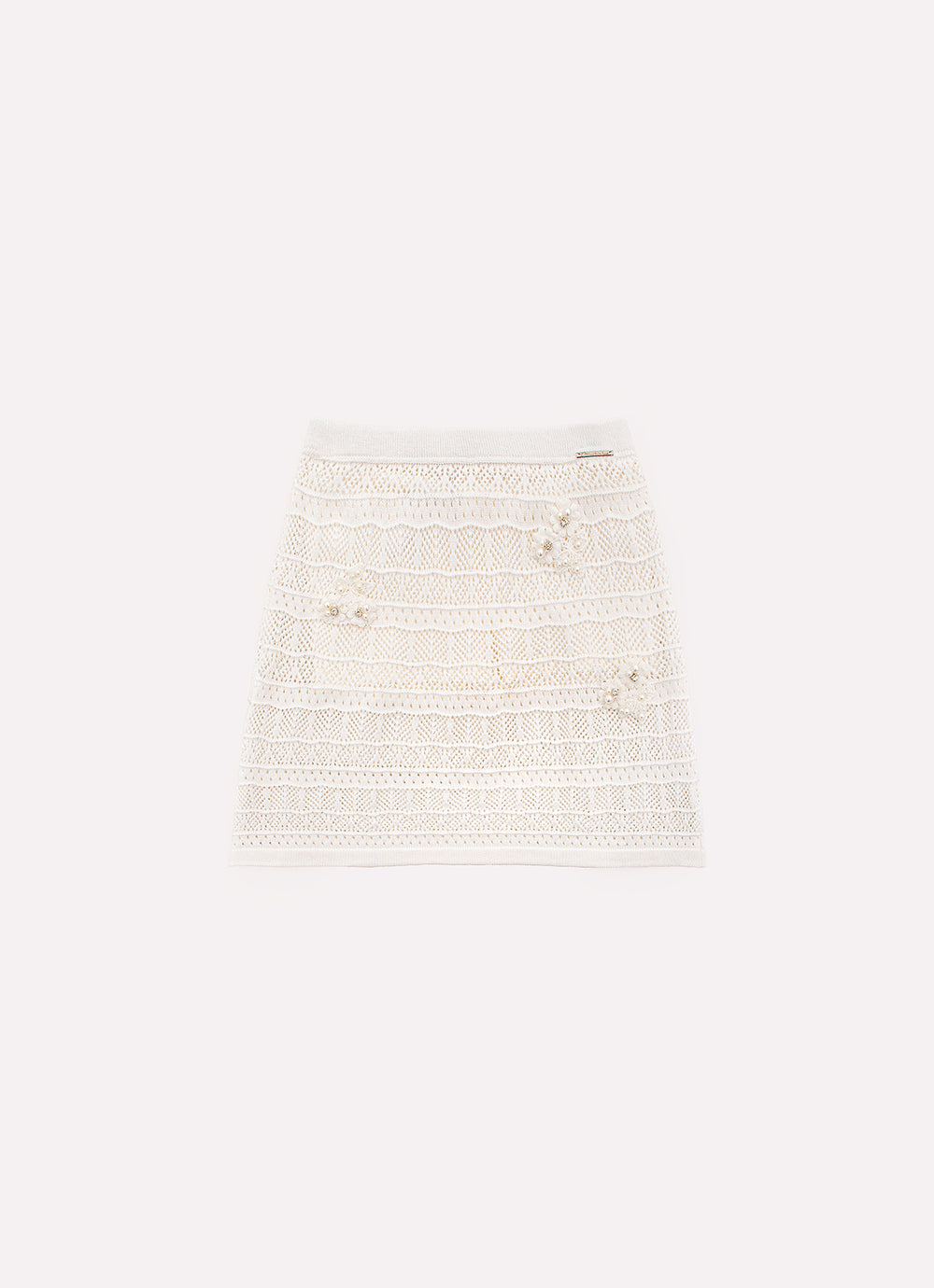 Saia Short Tricot Rendada Guipir Bordado Couture