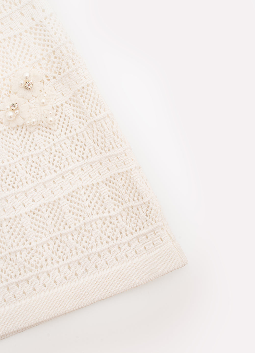 Saia Short Tricot Rendada Guipir Bordado Couture