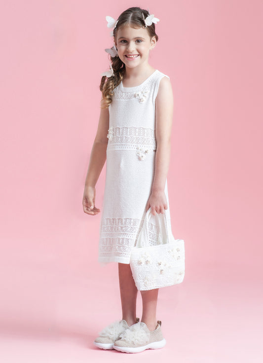Vestido Tricot Rendado Guipir Bordado Couture