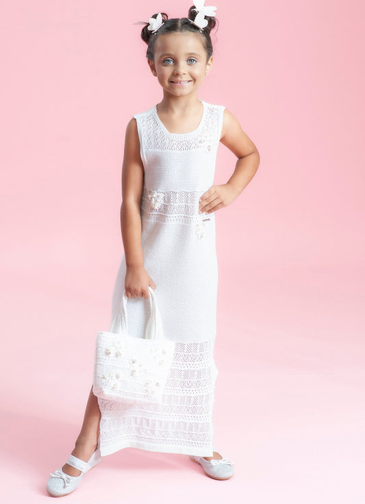Vestido Longo Tricot Rendado Guipir Bordado Couture