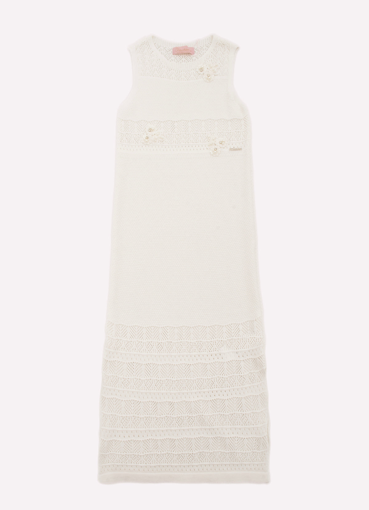 Vestido Longo Tricot Rendado Guipir Bordado Couture