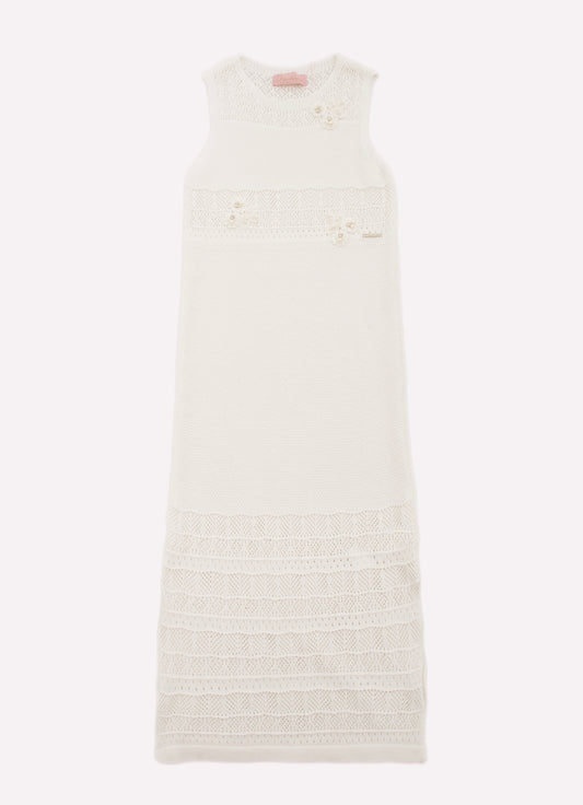 Vestido Longo Tricot Rendado Guipir Bordado Couture