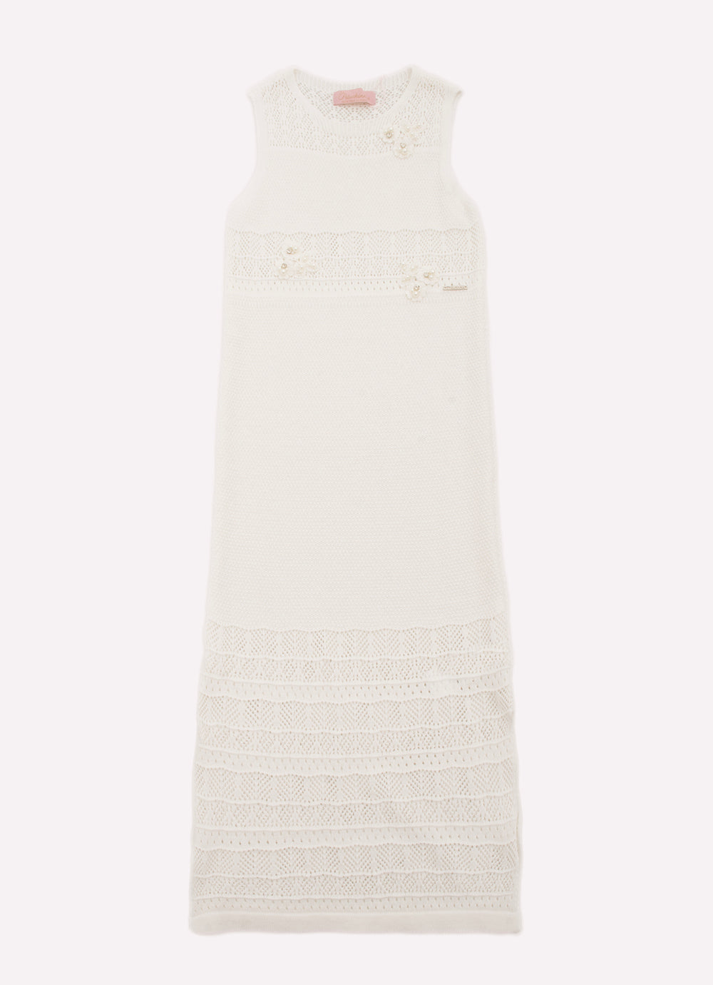 Vestido Longo Tricot Rendado Guipir Bordado Couture