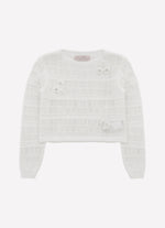 Blusa Tricot Manga Longa Rendada Guipir Bordado Couture