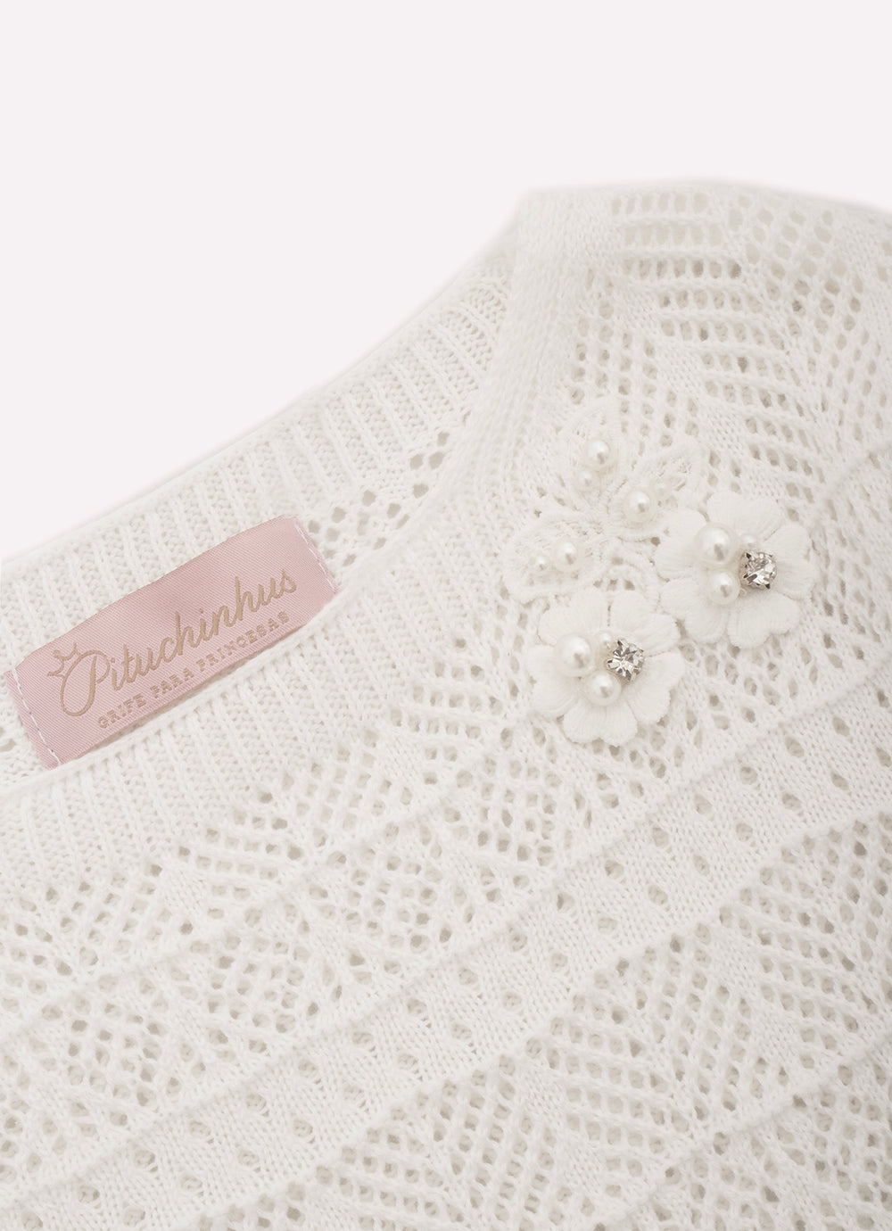Blusa Tricot Manga Longa Rendada Guipir Bordado Couture