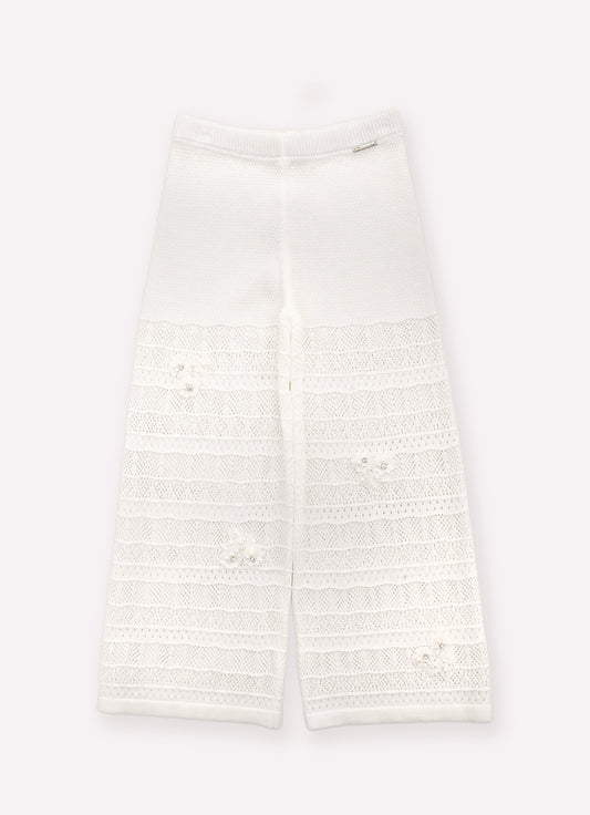 Calça Tricot Rendada Guipir Bordado Couture