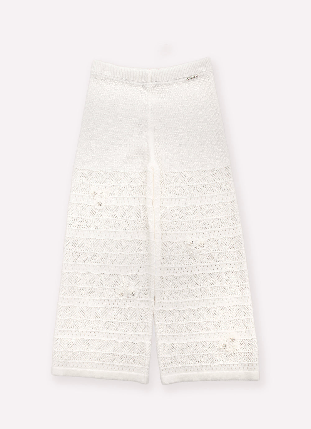 Calça Tricot Rendada Guipir Bordado Couture
