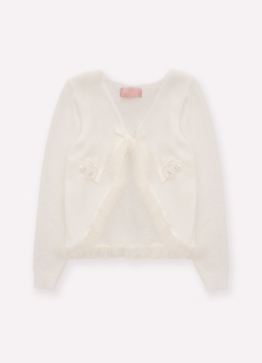 Casaco Tricot Babado Tule Guipir Bordado Couture