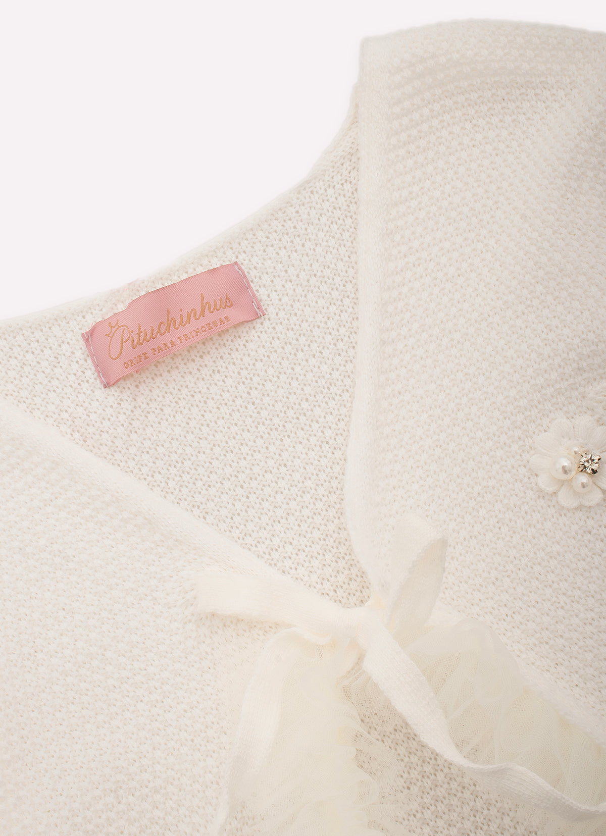 Casaco Tricot Babado Tule Guipir Bordado Couture