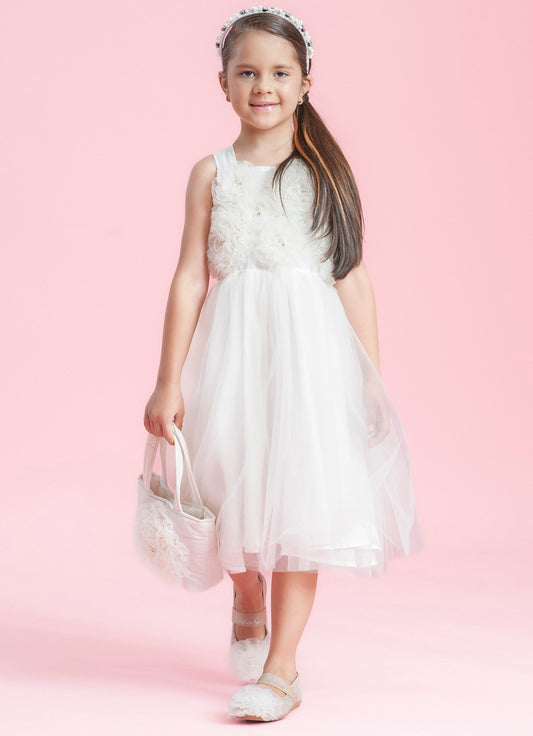 Vestido Alça Maxi Flores Tule Bordado Couture