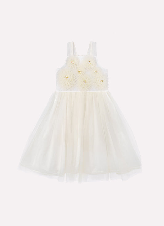 Vestido Alça Maxi Flores Tule Bordado Couture
