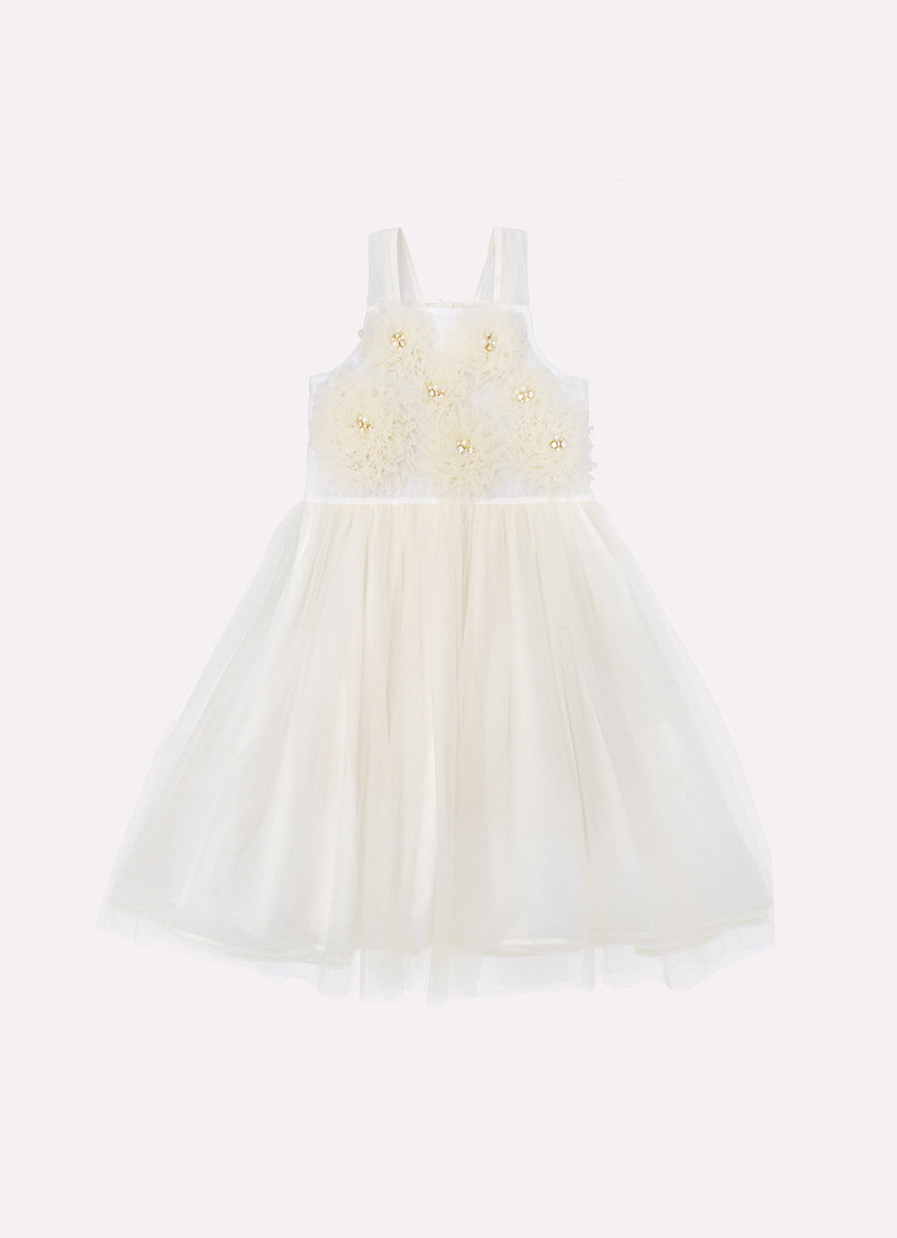Vestido Alça Maxi Flores Tule Bordado Couture