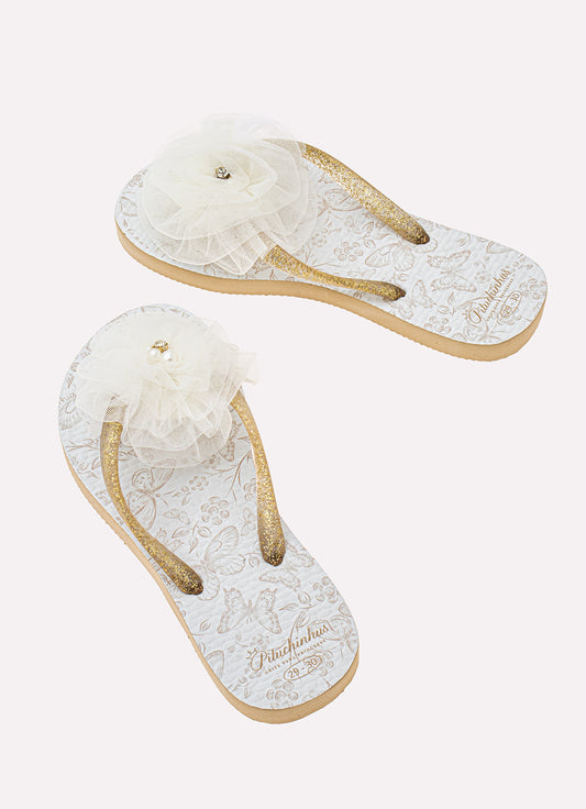 Chinelo Borboleta Flor Tule Bordado
