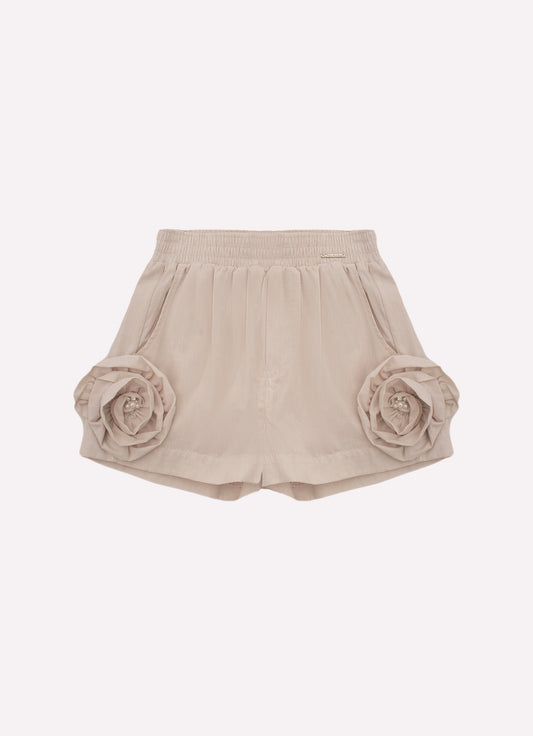 Short Algodão Maxi Flores Lateral Bordados Couture