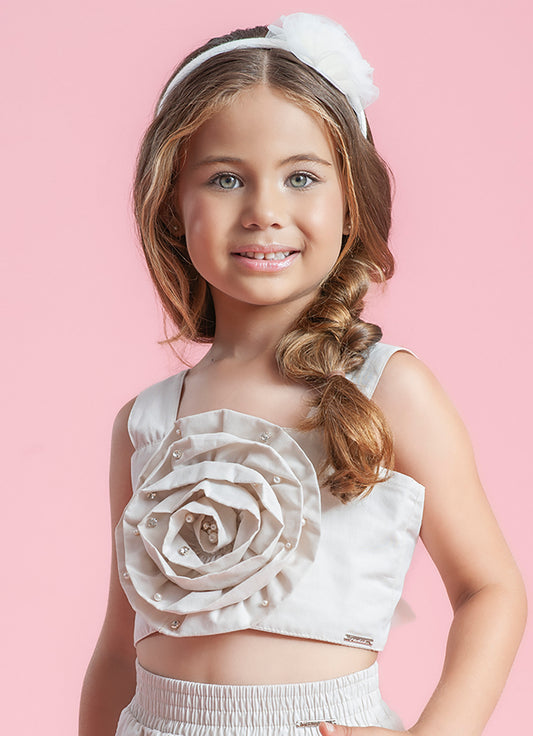 Blusa Cropped Algodão Maxi Flor Bordados Couture