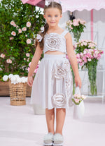 Saia Short Algodão Maxi Flores Bordados Couture