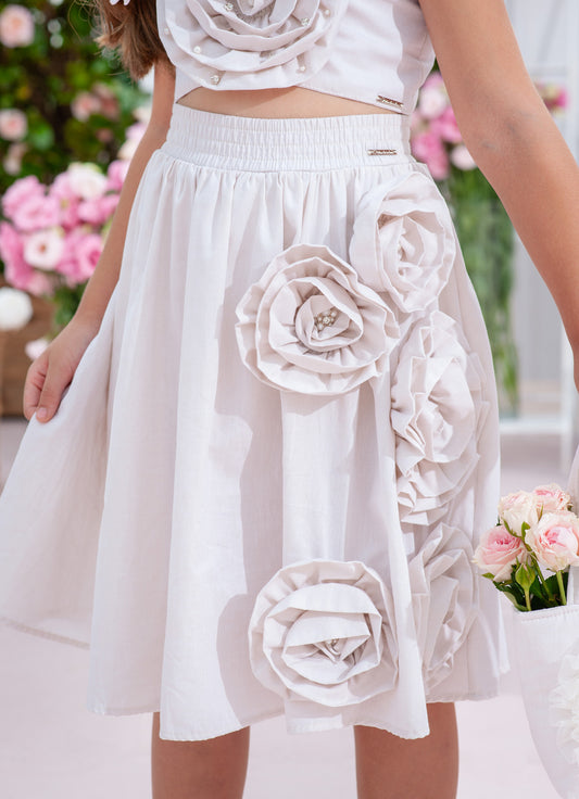 Saia Short Algodão Maxi Flores Bordados Couture