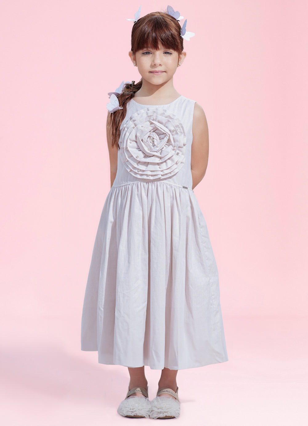 Vestido Algodão Maxi Flor Bordados Couture