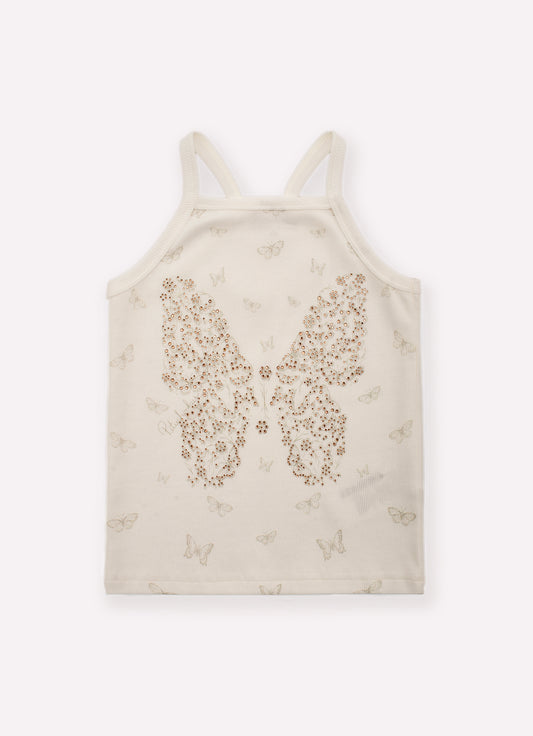 Blusa Alça Ribana Borboleta Cristal Couture