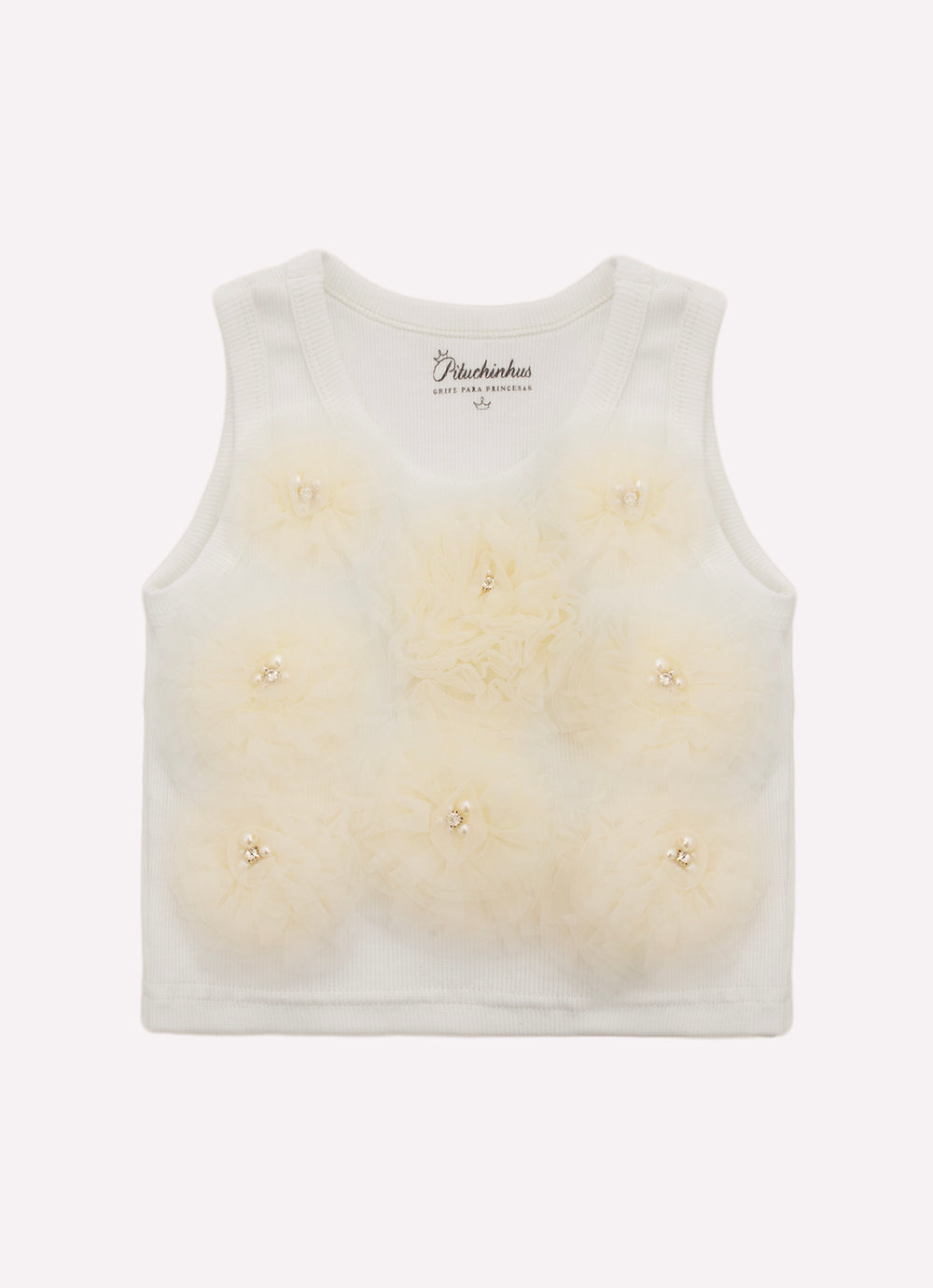 Blusa Cropped Ribana Maxi Flores Tule Bordados Couture