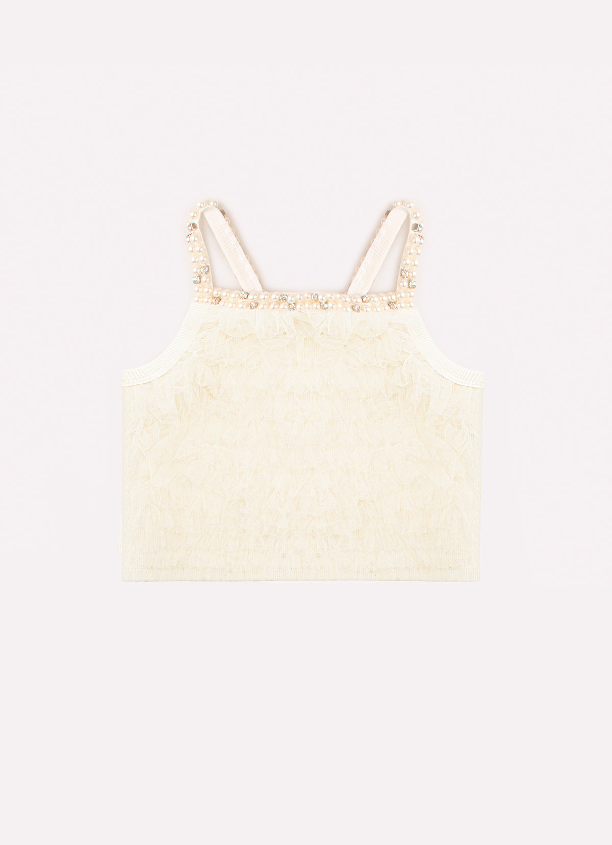 Blusa Cropped Ribana Frufru Tule Bordados Couture
