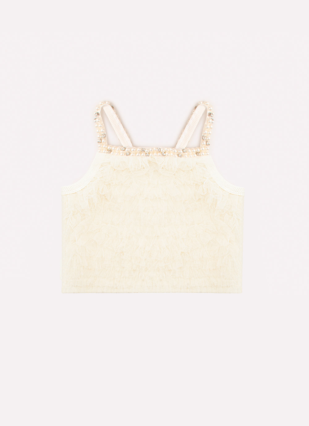 Blusa Cropped Ribana Frufru Tule Bordados Couture