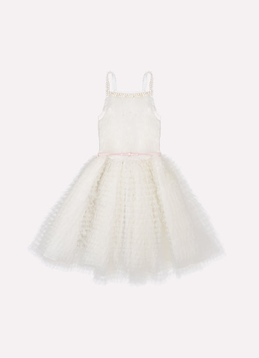Vestido Alça Babadinhos Tule Bordado Com Cinto Couture