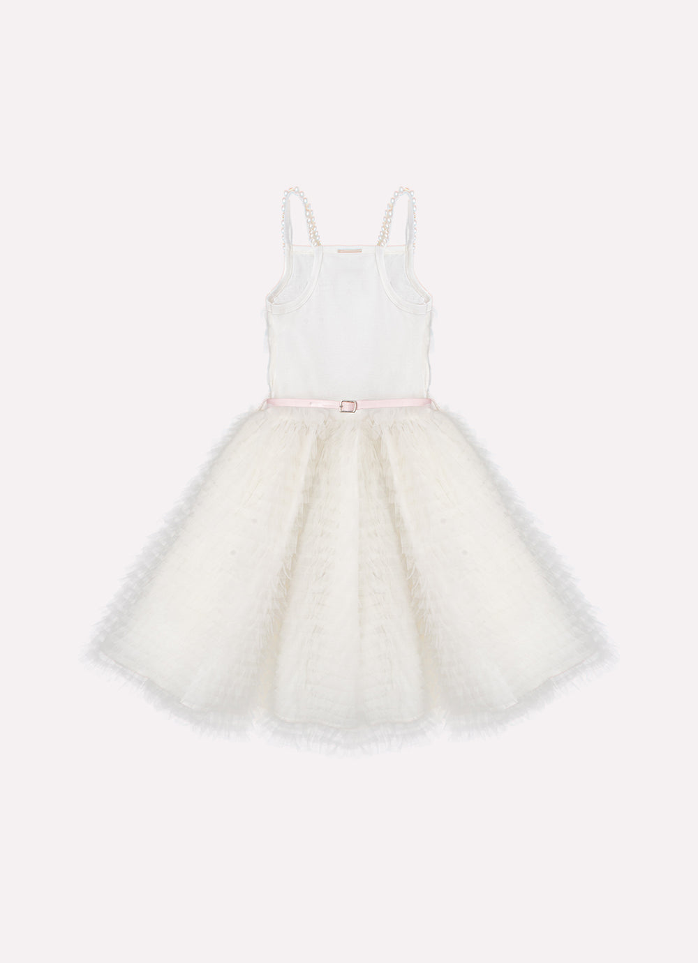 Vestido Alça Babadinhos Tule Bordado Com Cinto Couture