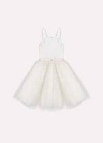 Vestido Alça Babadinhos Tule Bordado Com Cinto Couture