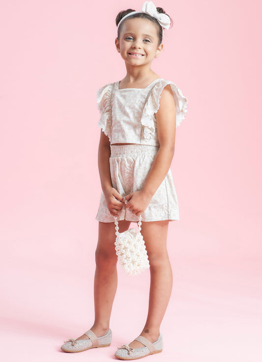 Short Algodão Estampa Borboletas Cristal Couture