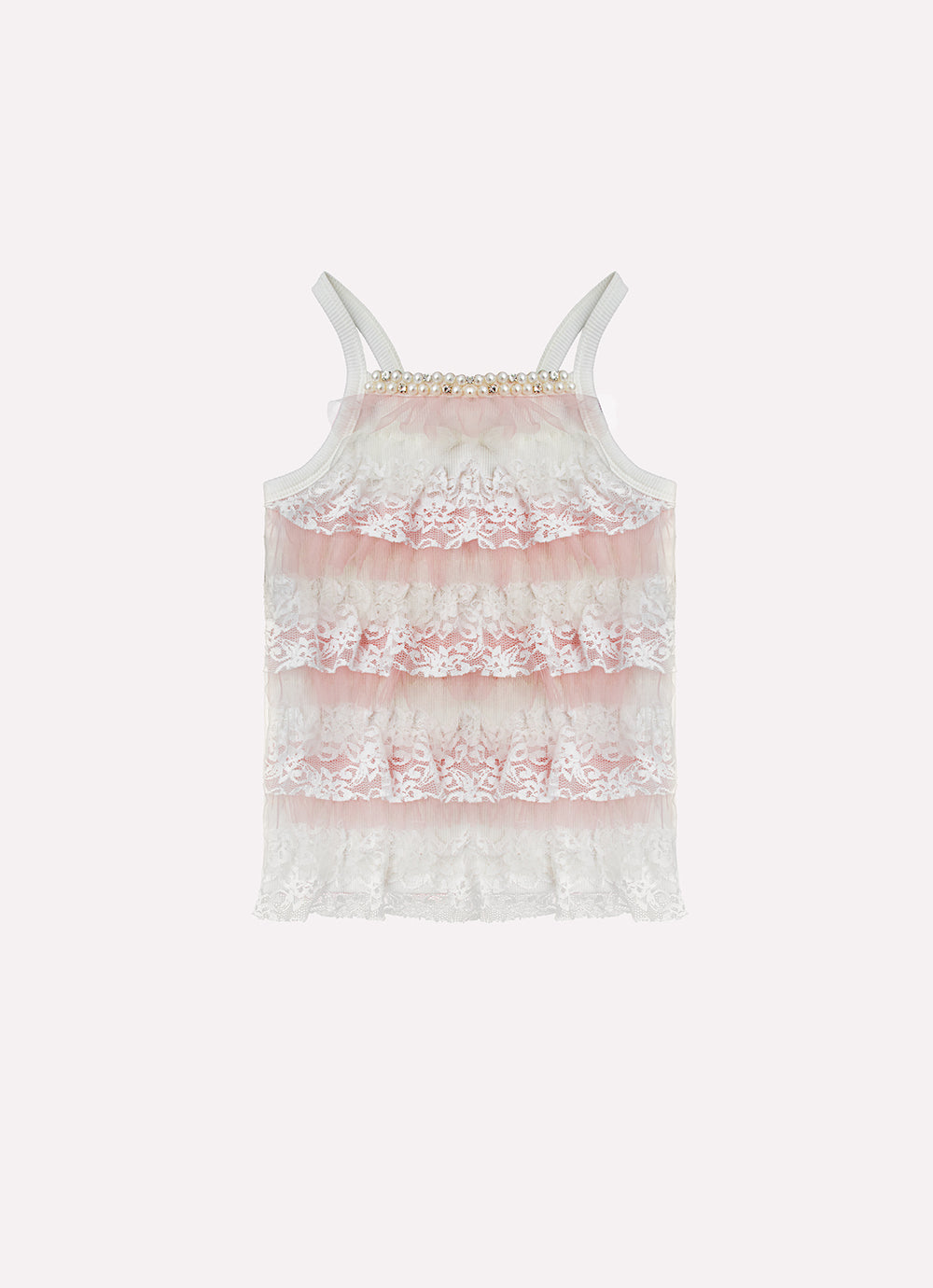 Blusa Alça Ribana Babados Renda e Tule Bordado Couture