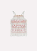 Blusa Alça Ribana Babados Renda e Tule Bordado Couture