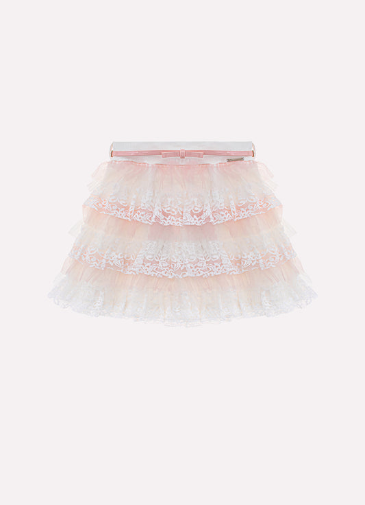 Saia Short Babadinhos Tule e Renda Com Cinto Couture