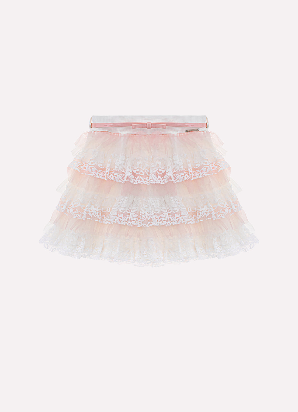 Saia Short Babadinhos Tule e Renda Com Cinto Couture