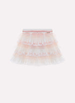 Saia Short Babadinhos Tule e Renda Com Cinto Couture