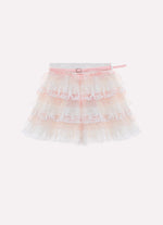 Saia Short Babadinhos Tule e Renda Com Cinto Couture