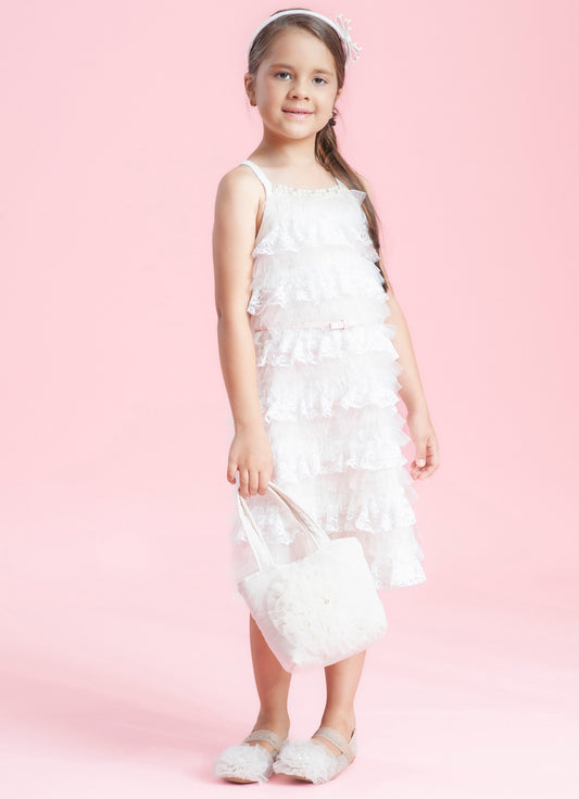 Vestido Ribana Babados Tule e Renda Bordados Couture