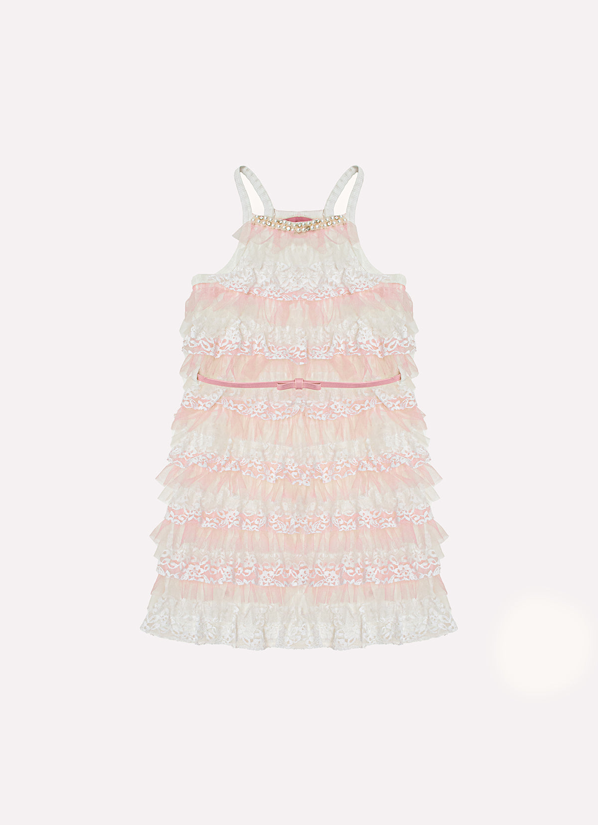 Vestido Ribana Babados Tule e Renda Bordados Couture