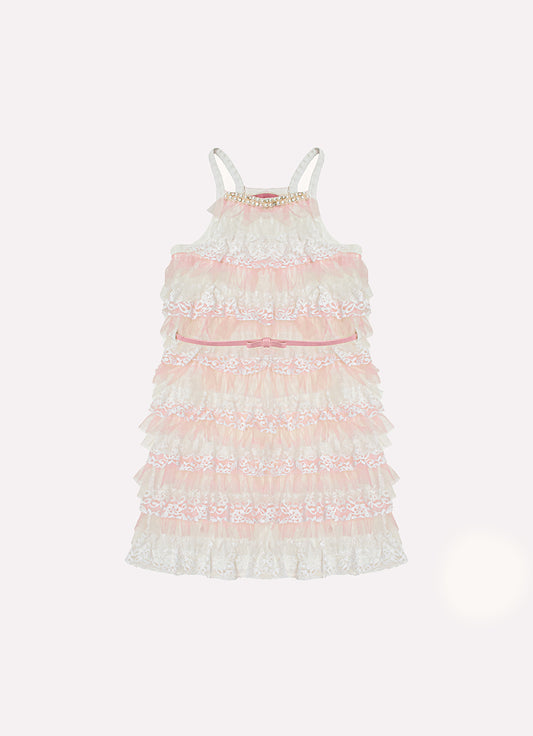Vestido Ribana Babados Tule e Renda Bordados Couture