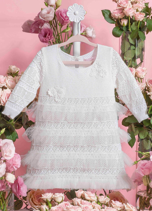 Vestido Tricot Rendado Babados Tule Gripir